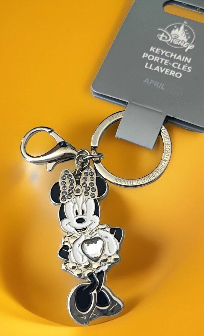 Disney Minnie Mouse Silver Tone Heart Charm Keychain Metal